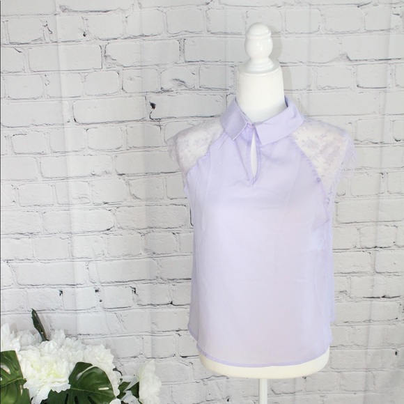 SheIn Lilac Lace Sleeve Button-Collar Top - Picture 1 of 6